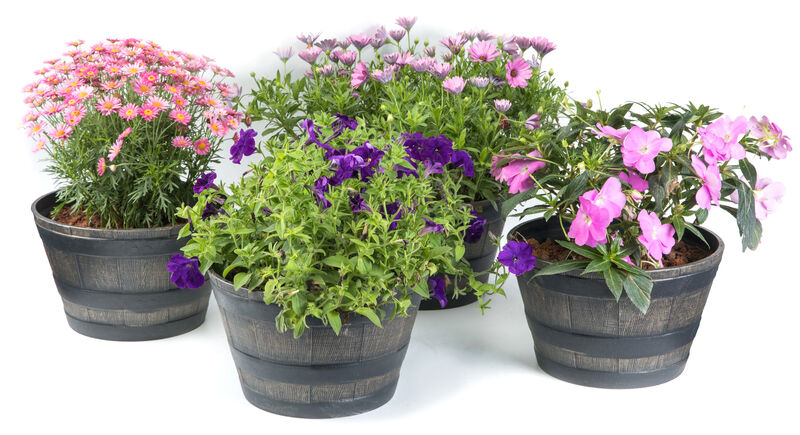 Rustic Wood - Look Plastic Half Barrel Flower Pot, Pack of 4