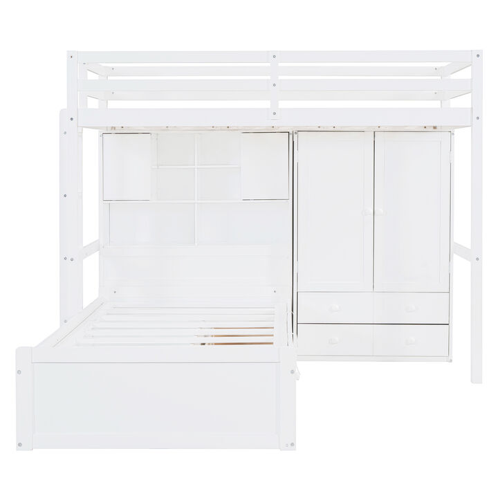 Merax Twin Bunk Bed with Wardrobe and Hydraulic Bed