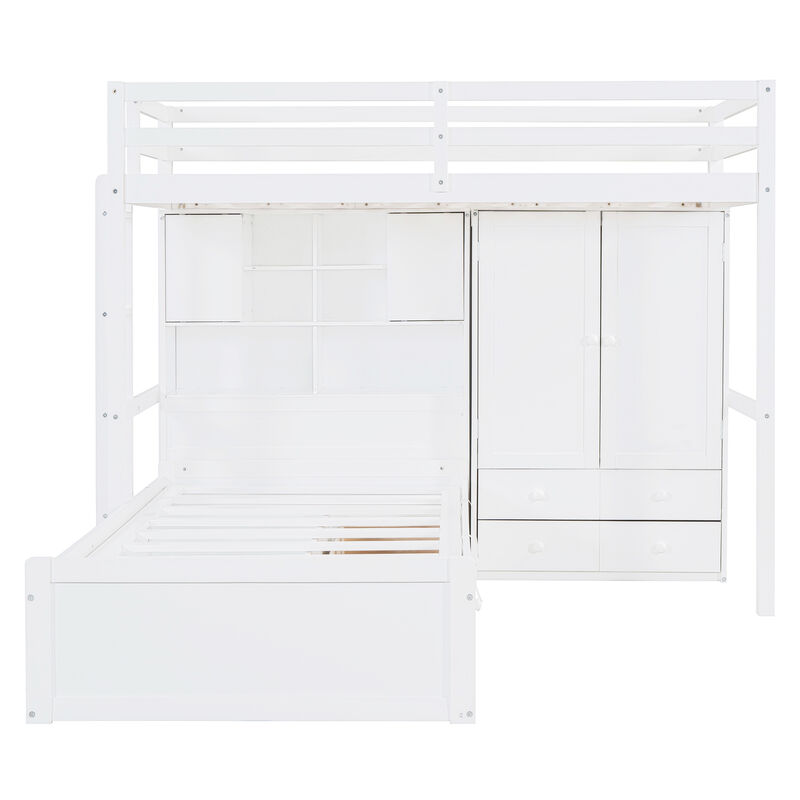 Merax Twin Bunk Bed with Wardrobe and Hydraulic Bed