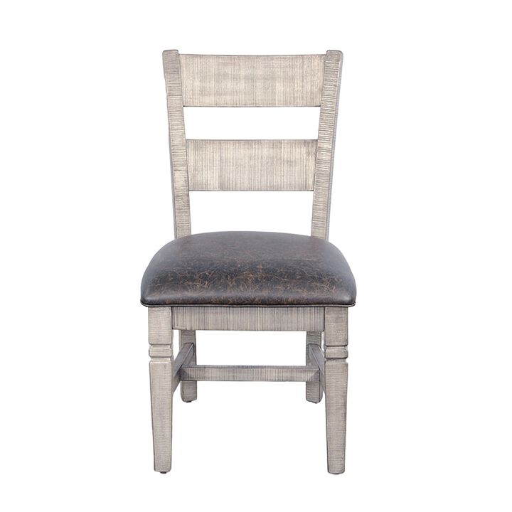 Camie Dining Chair Set of 2, Faux Leather, Brown Mahogany Ladderback - Benzara