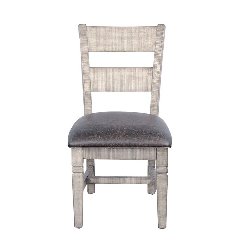 Camie Dining Chair Set of 2, Faux Leather, Brown Mahogany Ladderback - Benzara