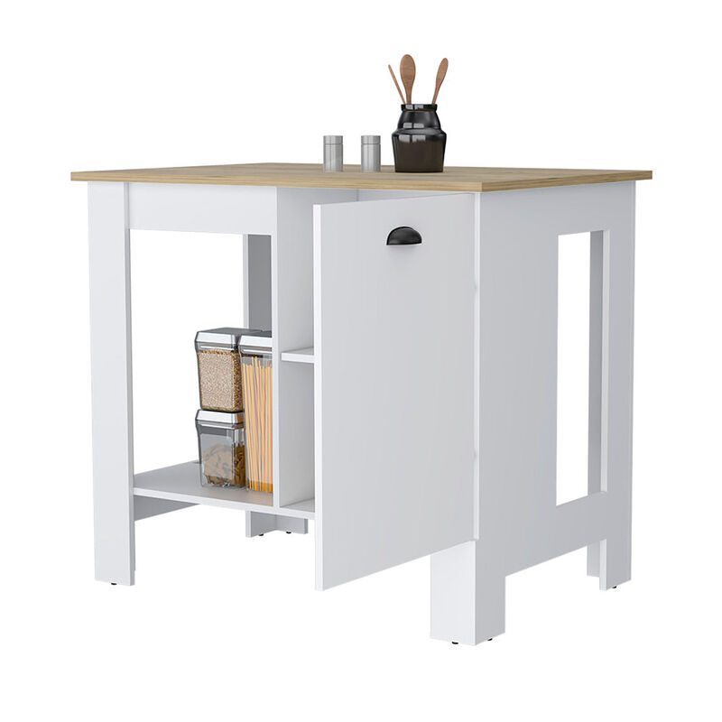 Streamdale Vancouver 1-Door Kitchen Island With Open Shelf White And Macadamia