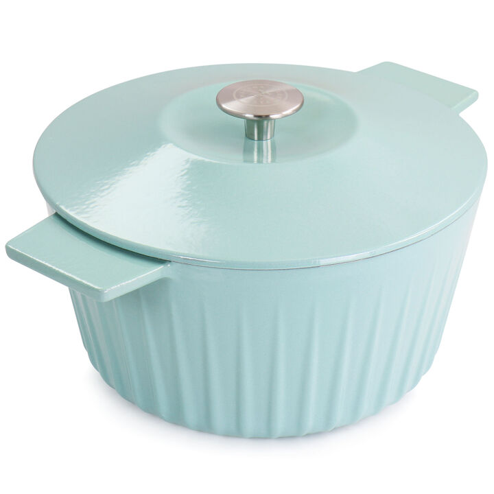 Martha Stewart Enameled Cast Iron 5 Quart Round Dutch Oven with Lid in Light Cyan