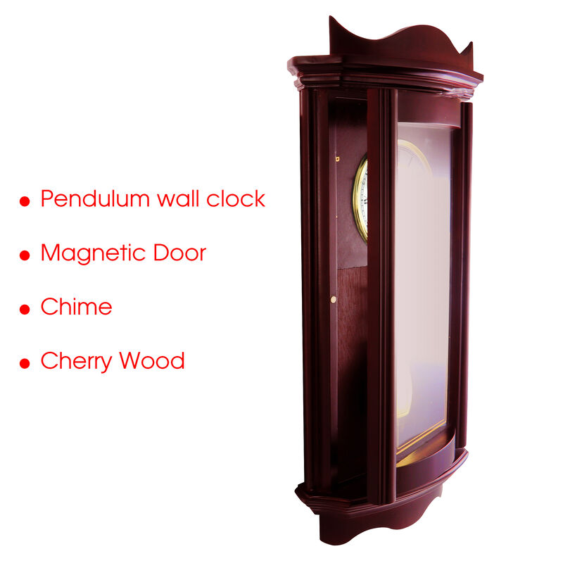 Bedford Clock Collection Weathered Chocolate Cherry Wood 25 Inch Wall Clock with Pendulum