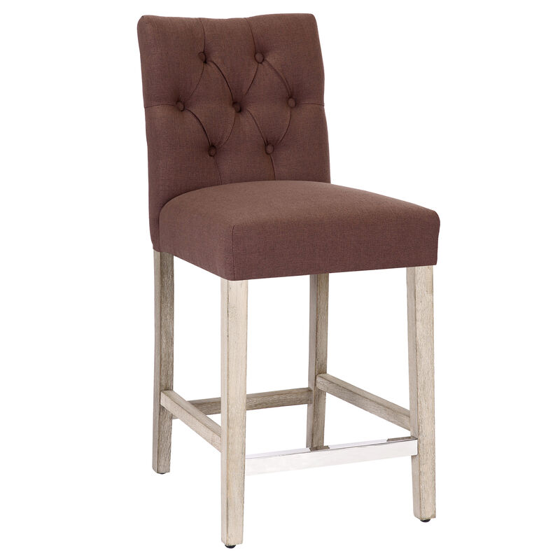 WestinTrends 24" Linen Fabric Tufted Upholstered Counter Stool, Antique Grey