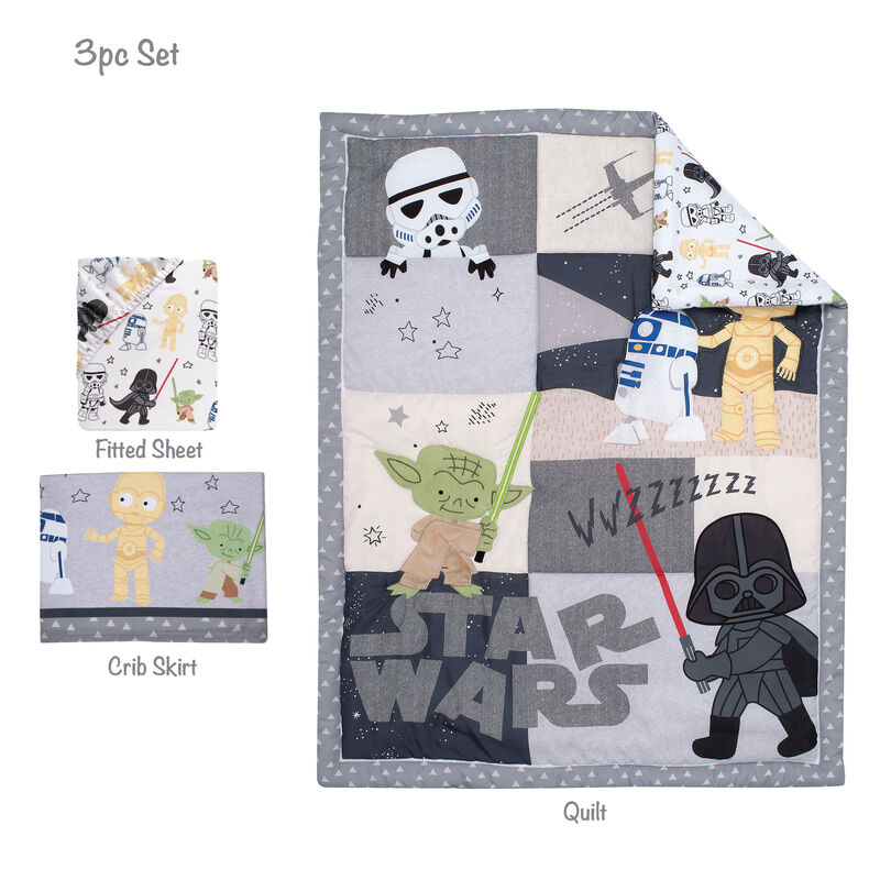 Lambs & Ivy Star Wars Classic 3-Piece Baby Crib Bedding Set - Yoda/Darth Vader