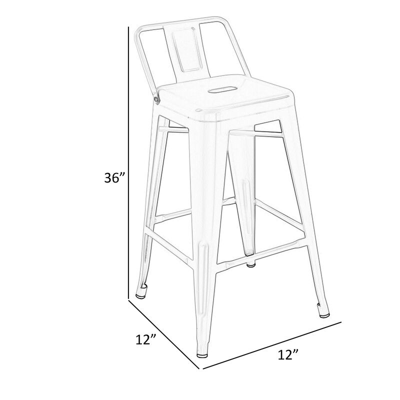 Giri 30 Inch Barstool Chair, Footrest and Tapered Legs, Black Metal Finish - Benzara
