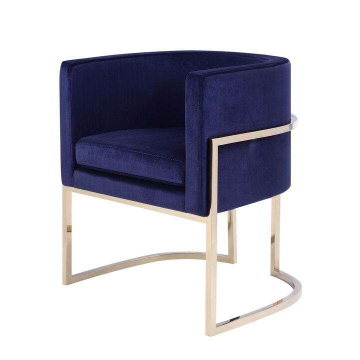 Naaz 24 Inch Kids Chair, Round, Blue Cushioned Velvet, Cantilever Gold Base - Benzara