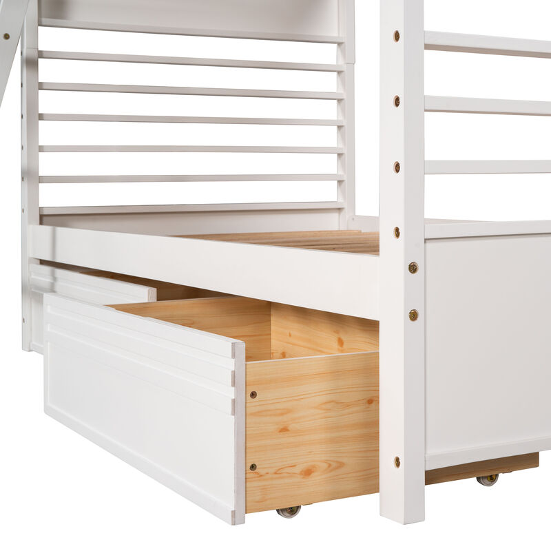 Merax Solid Wood Bunk Bed with Two Storage Drawers