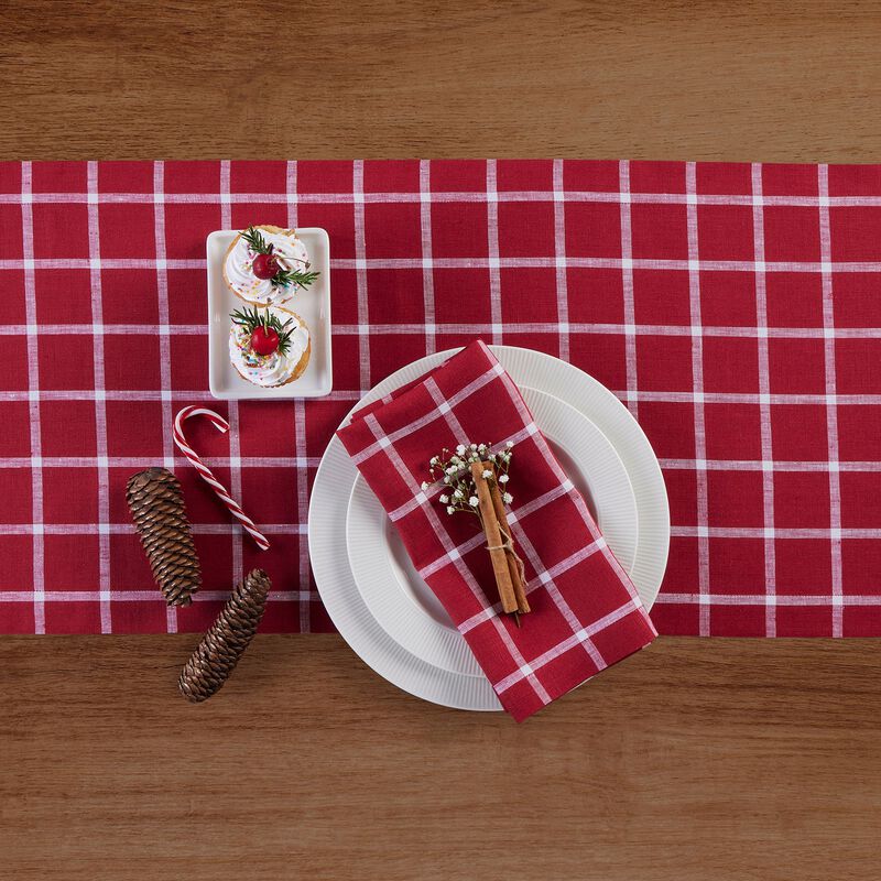 Solino Home 100% Pure Linen Table Runner 14 x 108 Inch | Windowpane