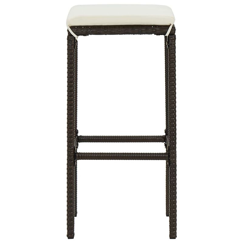 Vian Outdoor Barstool Set of 4, Brown Poly Rattan, Cream Polyester - Benzara