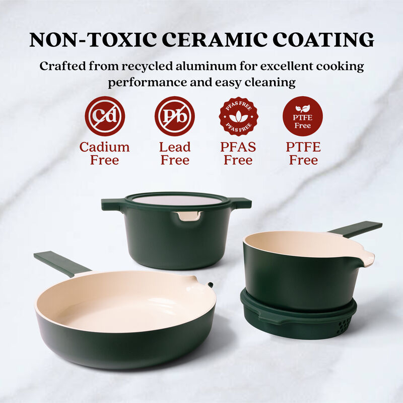 Alva Neat 5-in-1 Ceramic Nonstick Cookware Nesting Set, Recycled Aluminum Non-Toxic PFAS, PFOA & PTFE Free, Frying Pan, Cookware Set Compatible with All Cooktops & Induction Safe, Oven Safe