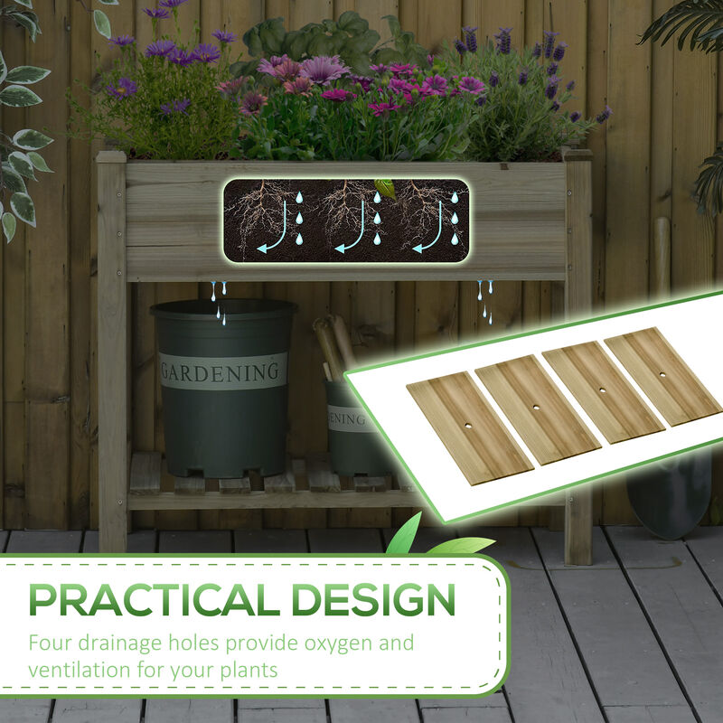 Streamdale Spacious Elevated 2-Tier Trough-Shaped Garden Bed with Storage Shelf