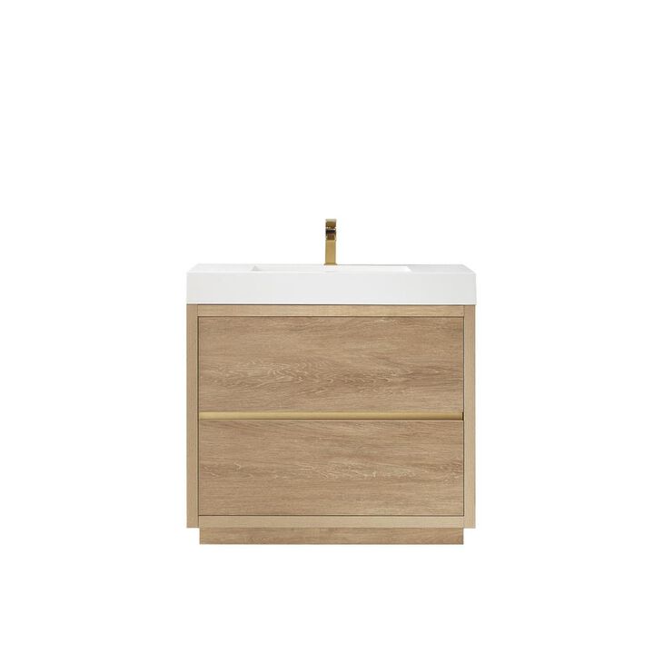 Vinnova Design Single Sink Bath Vanity with White Composite Integral Square Sink Top