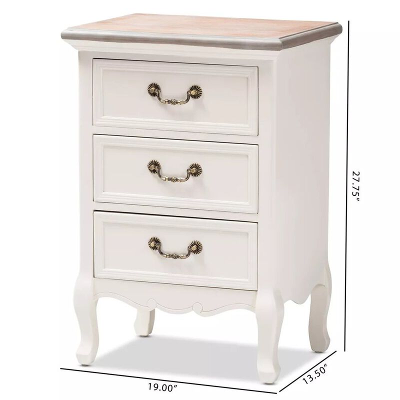 Baxton Studio  White Finished Wood 3-Drawer Nightstand