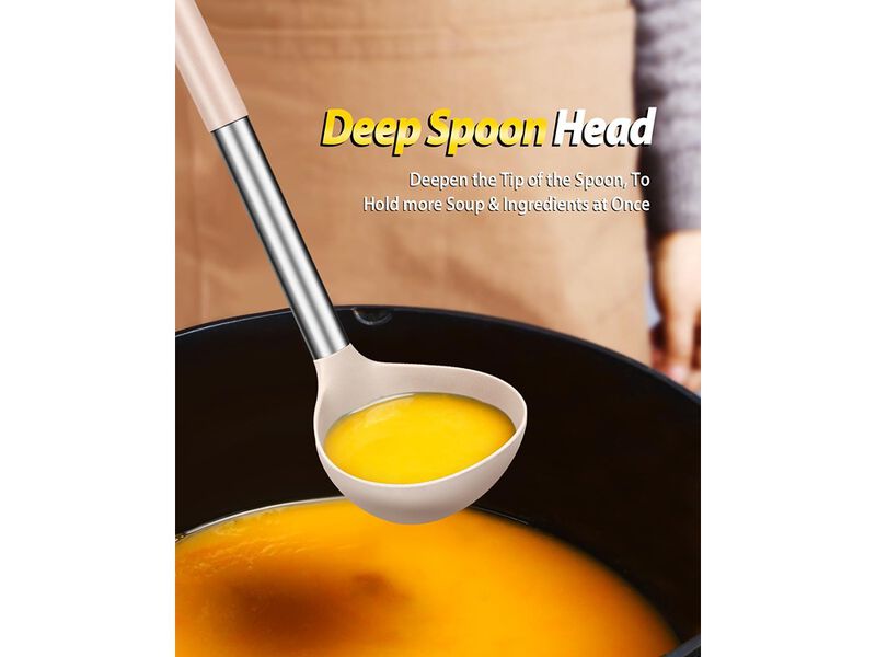 BUNDLEPRO Silicone Pasta Fork and Ladle Spoon Set, Large Non Stick Kitchen Utensils for Cooking