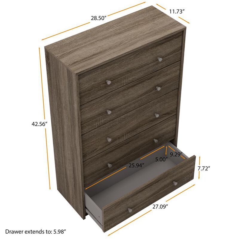 Tvilum Portland 5 Drawer Chest, Truffle Oak