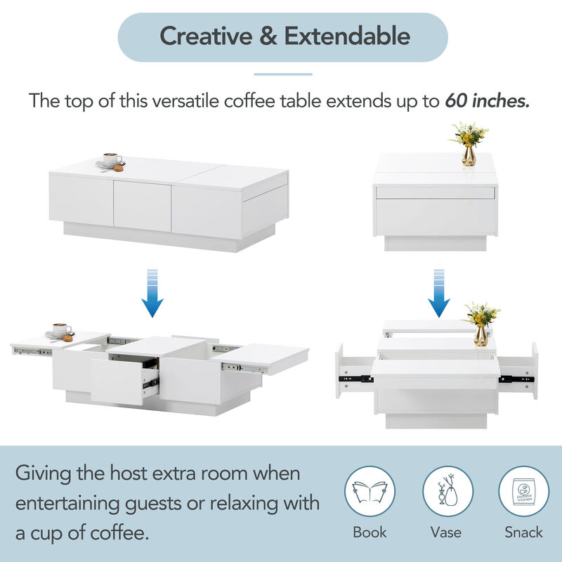Merax Coffee Table Extendable Cocktail Table with 2 Drawers