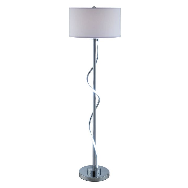 Jame 59 Inch Floor Lamp, Drum Shade, Accent Round Metal Base, Chrome-Benzara