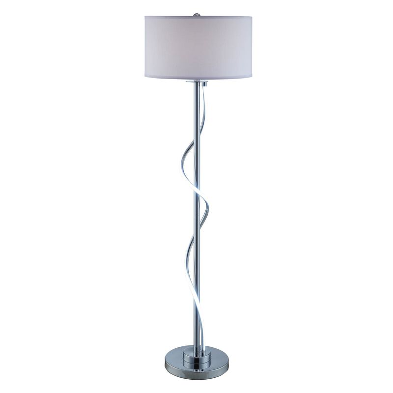 Jame 59 Inch Floor Lamp, Drum Shade, Accent Round Metal Base, Chrome-Benzara