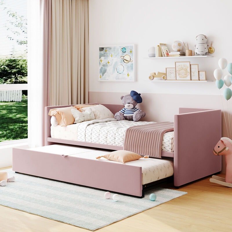 Merax Upholstered Daybed with Pop Up Trundle
