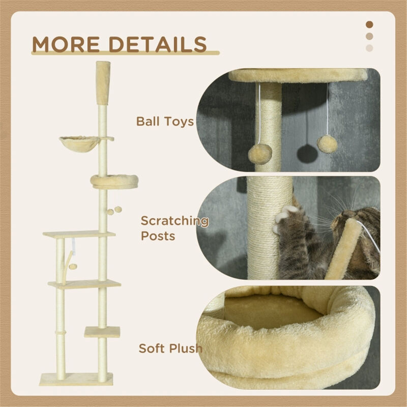 Cat Tree Climbing Tower with Scratching Poles and Cozy Perches for Active Cats