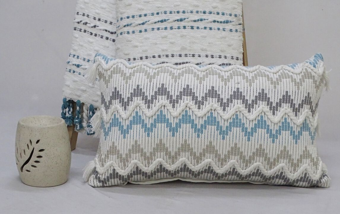 14"x24" Chevron Throw Pillow for Sofa with Braid and Tasssels