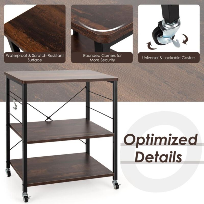 Hivvago 3-Tier Kitchen Baker's Rack Microwave Oven Storage Cart with Hooks