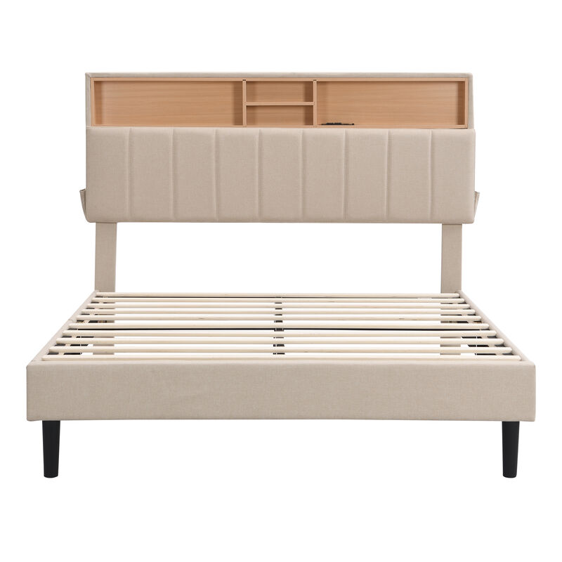 Merax Upholstered Platform Bed with Storage Headboard