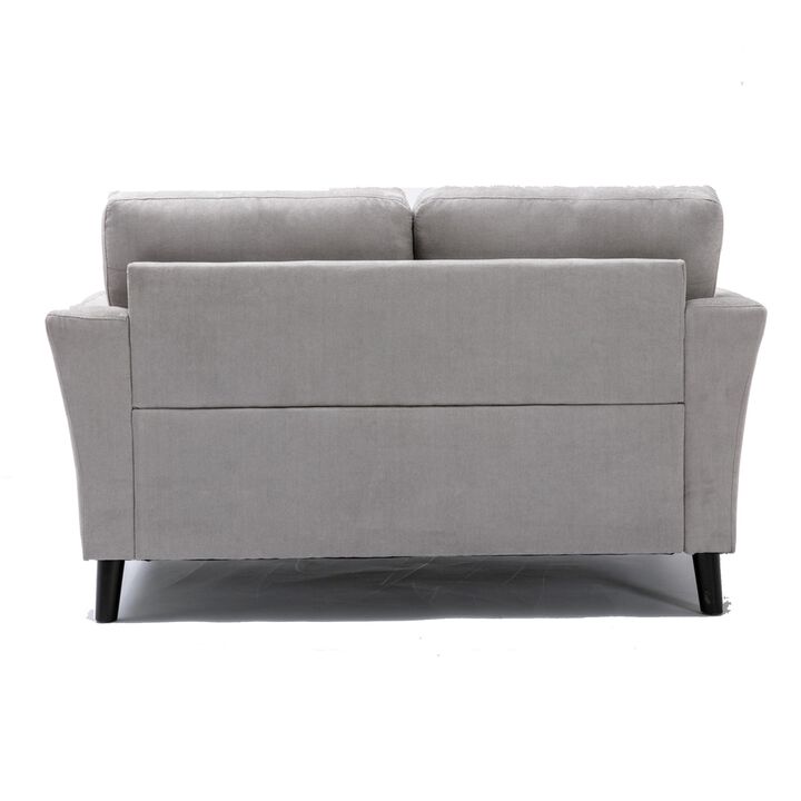 Otto 57 Inch Loveseat, Throw Pillows, Padded Cushions, Gray Velvet Fabric-Benzara