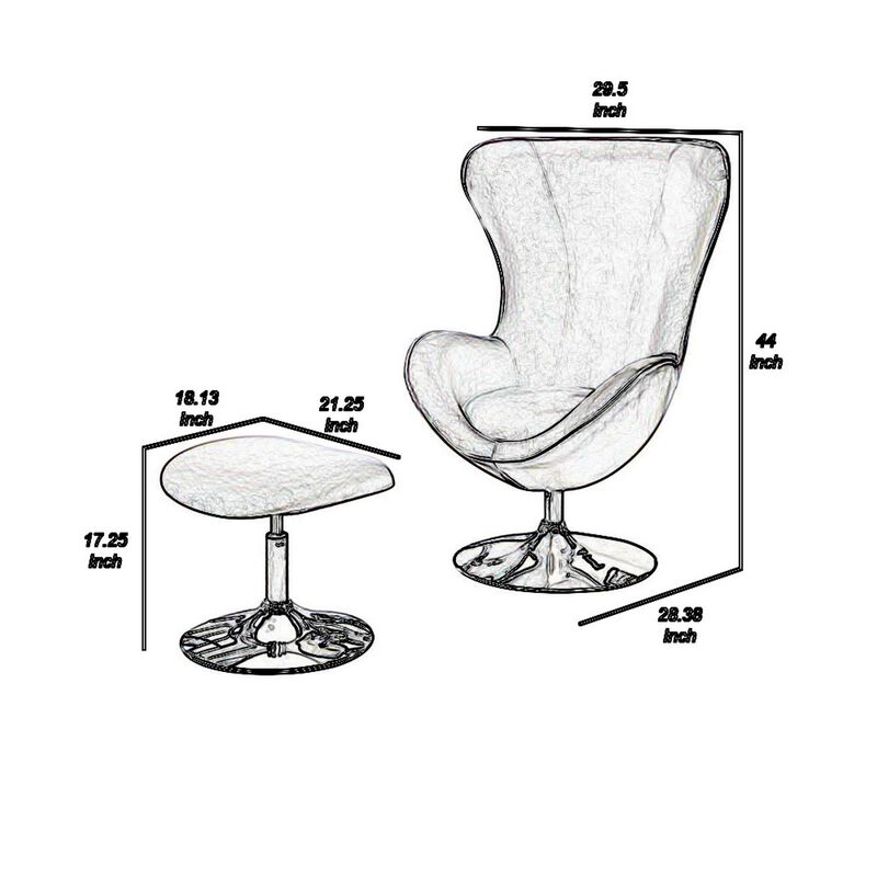 Fabric Curved Design Chair with Ottoman and Tubular Base, Set of 2, Purple-Benzara