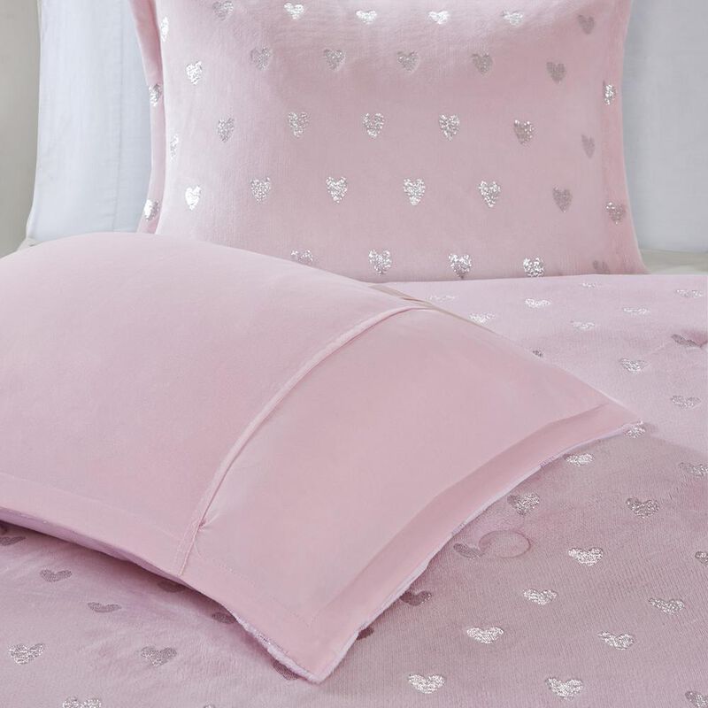 Belen Kox Rosalie Metallic Heart Printed Plush Comforter Set, Belen Kox