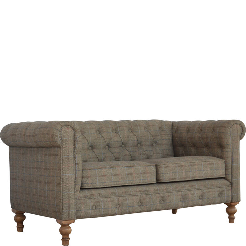 Multi Tweed 2 Seater Chesterfield Sofa Solid Wood
