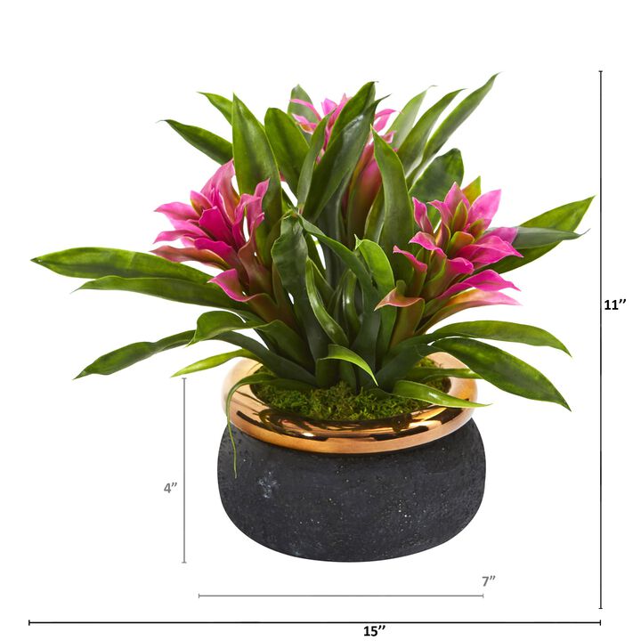 Hivvago 11" Bromeliad Artificial Plant in Stoneware Planter - Purple