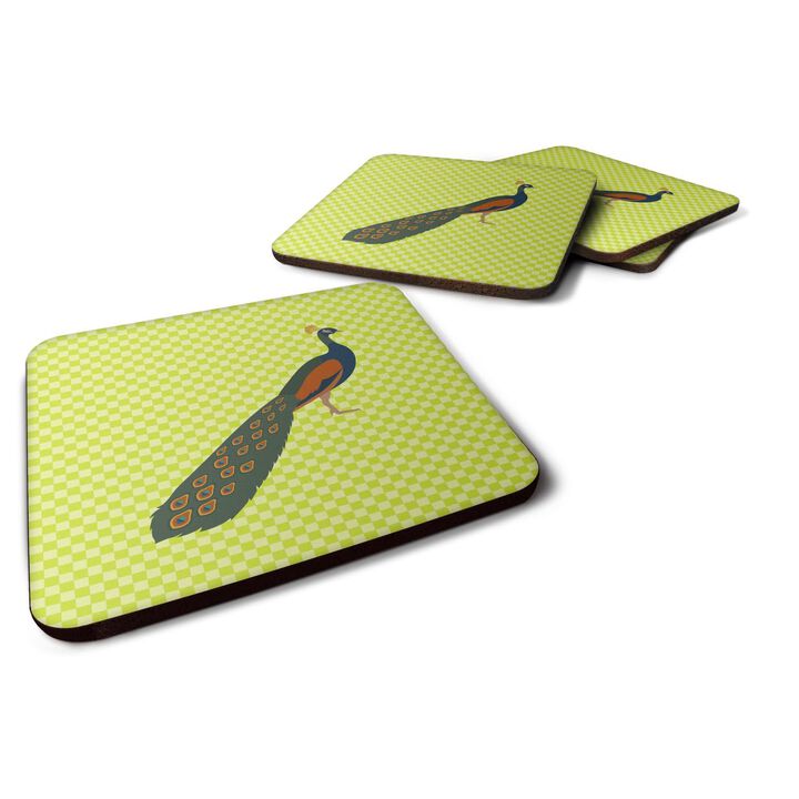 Caroline's Treasures Indian Peacock Peafowl Green Decorative Coasters, 3.5, Multicolor