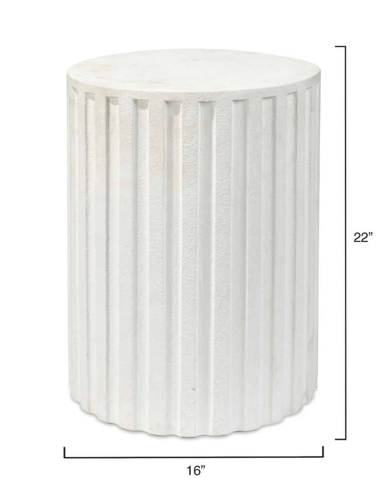Flutted Cement Side Table, White