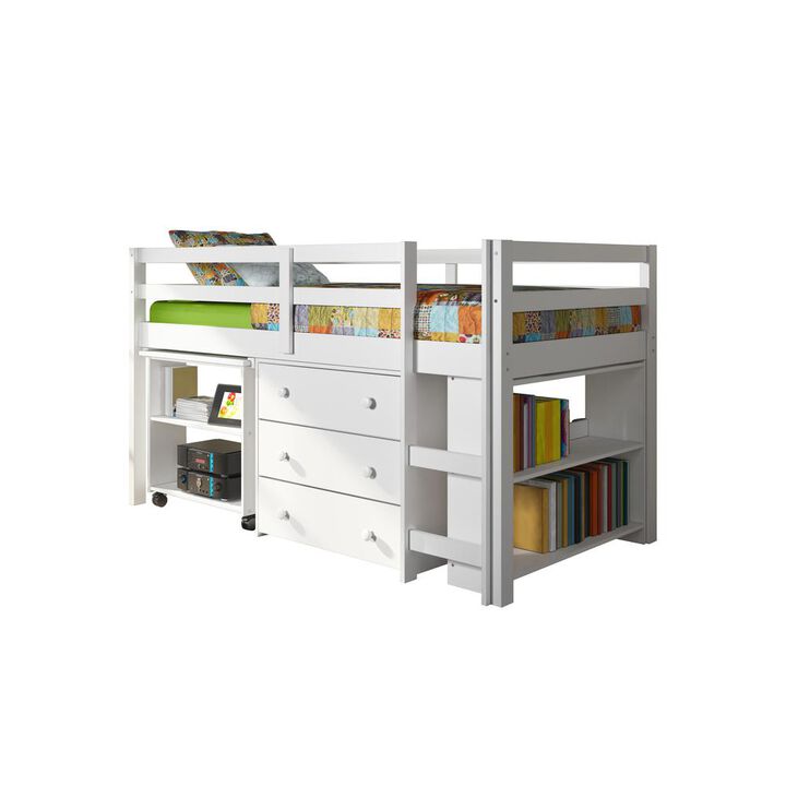Donco Trading Twin Low Loft Includes Desk, Chest & Bookcase