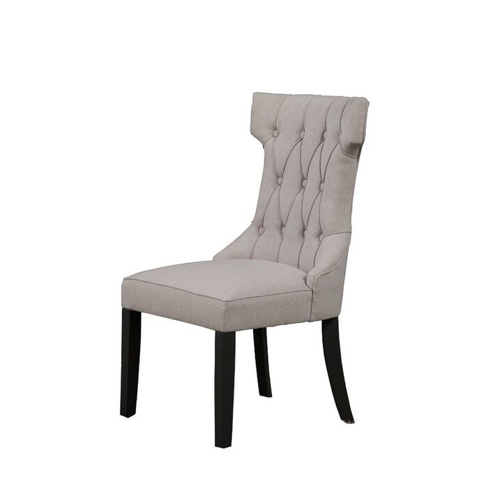 Upholstered Button Tufted Side Chairs With Wooden Base Set Of 2
 Gray-Benzara
