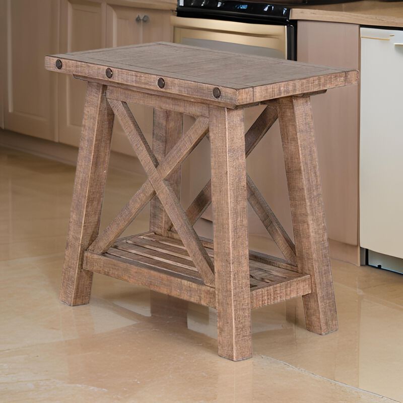 Anva Accent Chairside Table, Light Brown Mahogany, Rectangular 28 Inch - Benzara