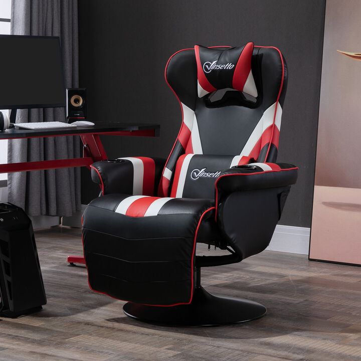 Black/White/Red Gaming Throne: Recliner with Lumbar Support and Cup Holder
