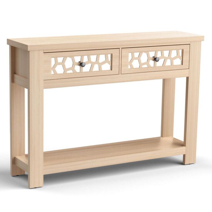 Hivvago 2-Tier Console Table with Drawers and Open Storage Shelf