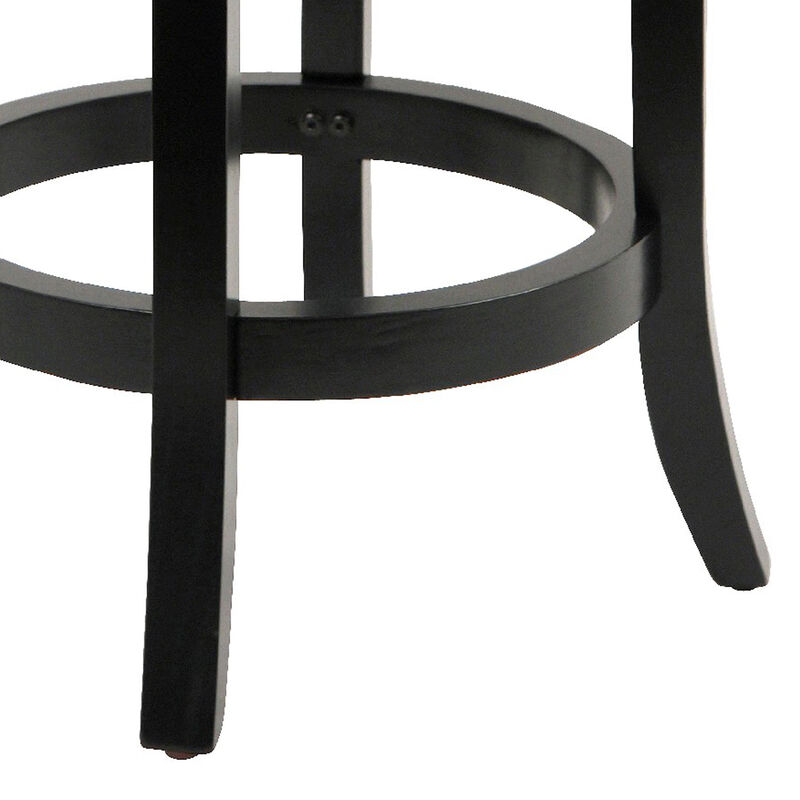 Sabi 24 inch Swivel Counter Stool, Solid Wood, Faux Leather, Brown, Black-Benzara
