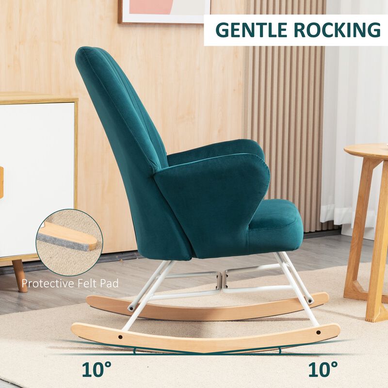 Blue Living Room Rocker: Upholstered Wingback Glider Chair