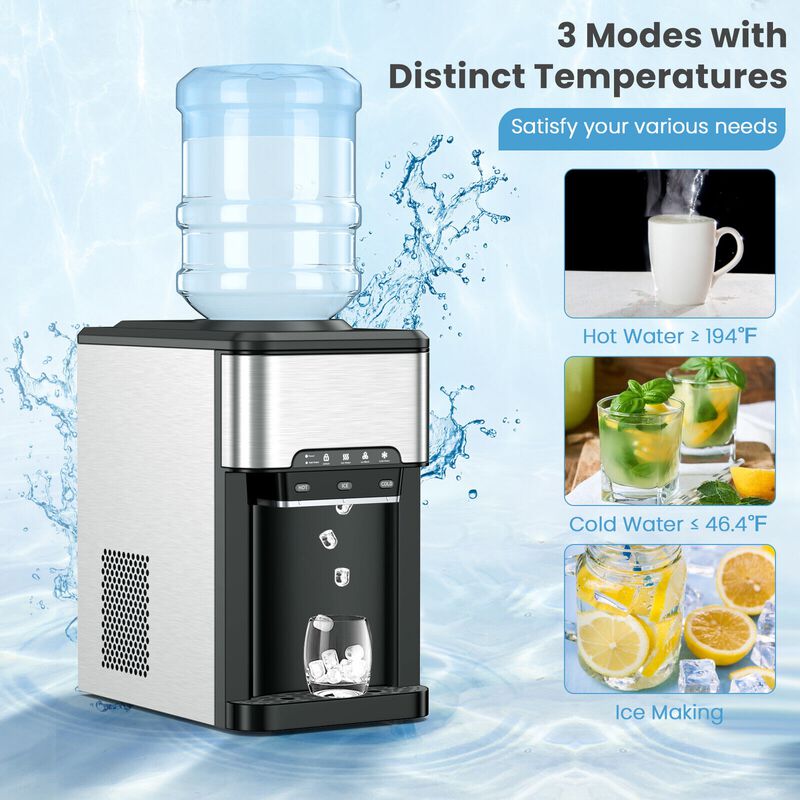 3-in-1 Water Cooler Dispenser with Built-In Ice Maker and 3 Temperature Settings for Home or Office