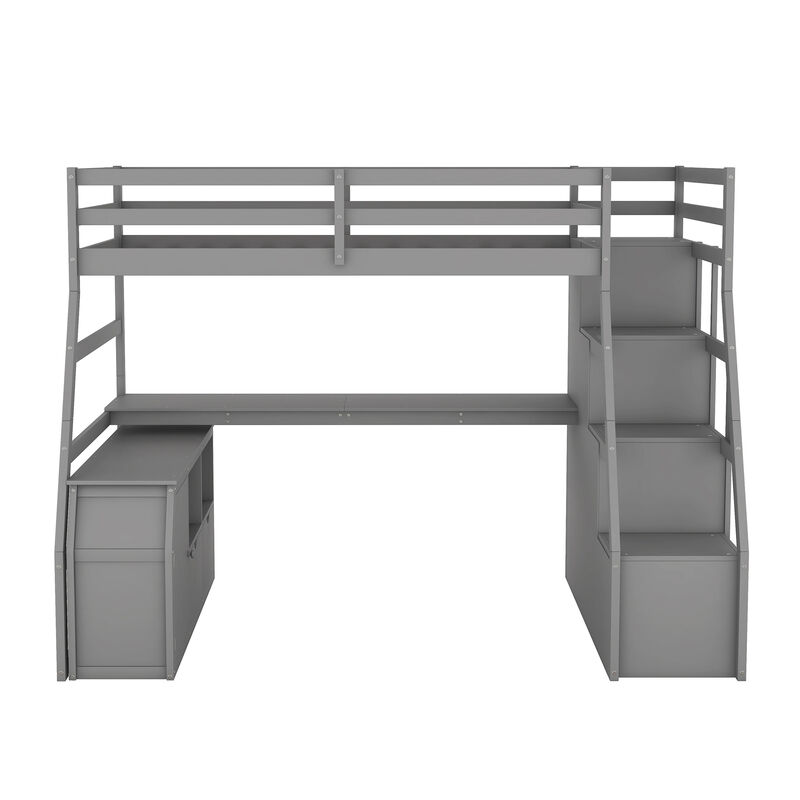Merax Loft Bed with 7 Drawers and Desk