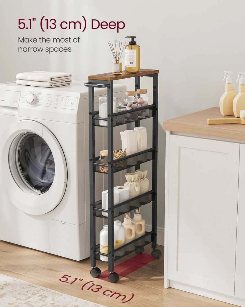 Rolling Utility Cart with Handle - Sturdy Metal Frame for Kitchen, Dining Room, and Home Office