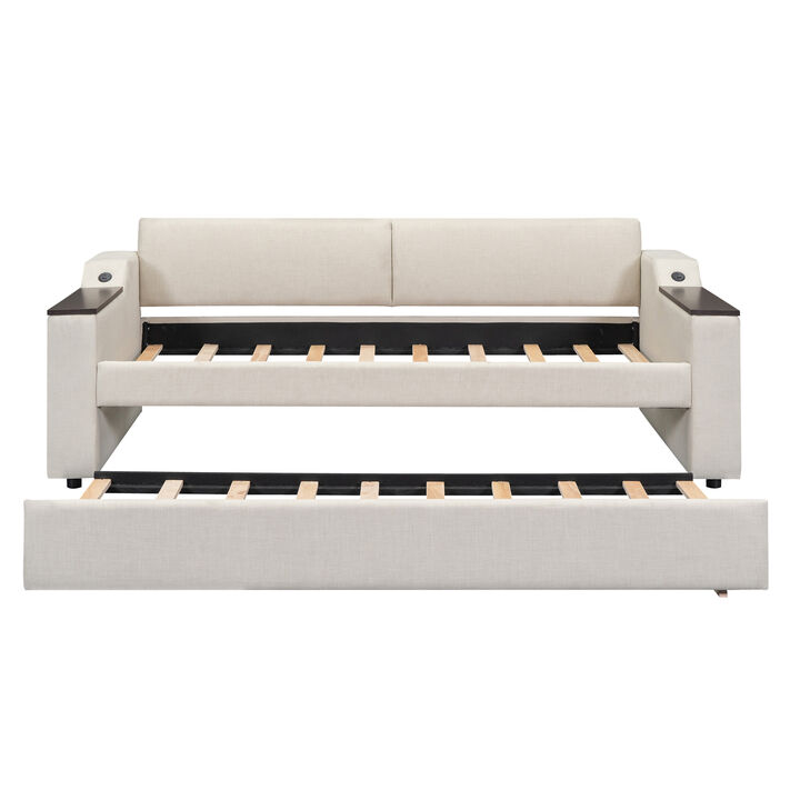 Merax Upholstery Daybed with Trundle and USB Port