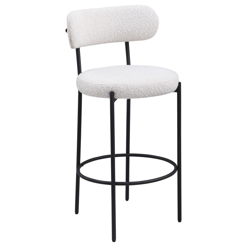 Winona Bar Height Chair Set of 2, White Boucle, Black Metal 30 Inch - Benzara