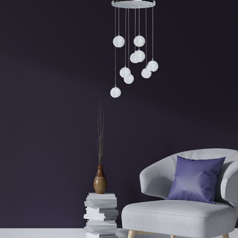 Spheres Chandelier Chrome Metal and Crystal 9 LED Lights