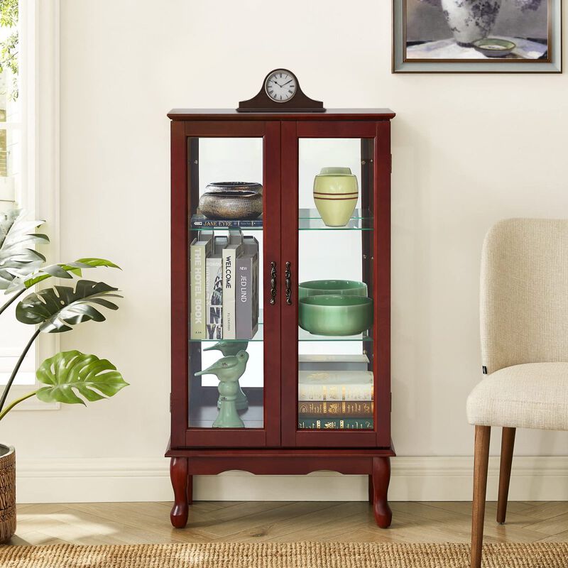 Lighted Cherry Curio Cabinet, Adjustable Shelves